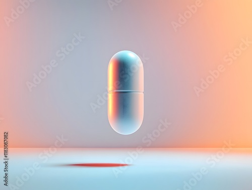 Suspended Medication Capsule Against Plain Background for Medical or Pharmaceutical photo