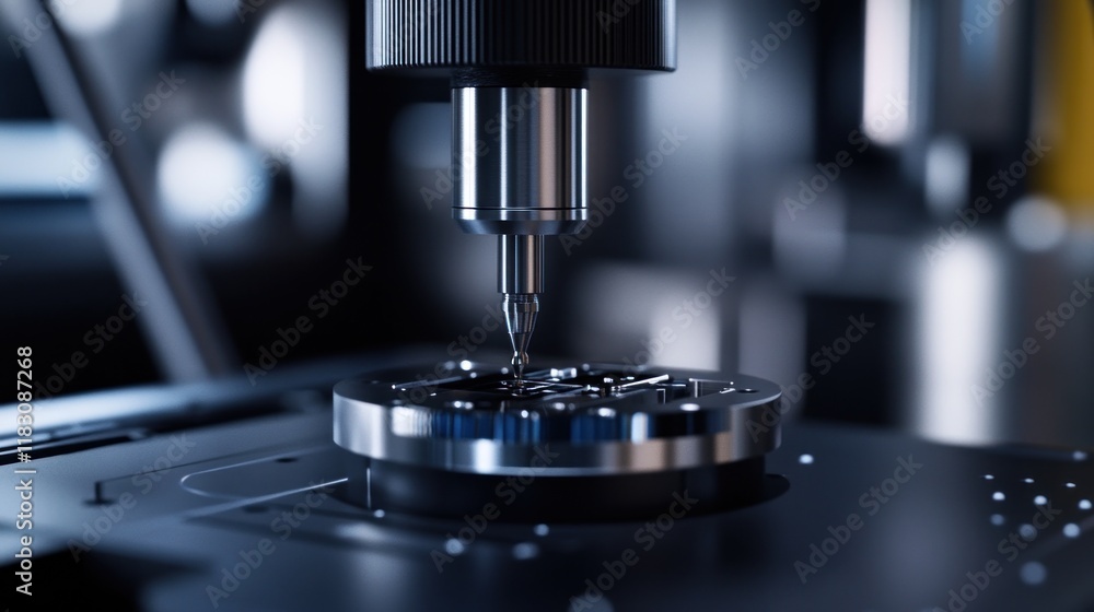Close-up of CNC machine precision drilling a metallic component. Close-up of CNC machine precision drilling a metallic component.