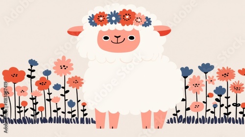 Wallpaper Mural Sheep watercolor concept. Fluffy Sheep with Flower Crown Standing in Whimsical Meadow Torontodigital.ca