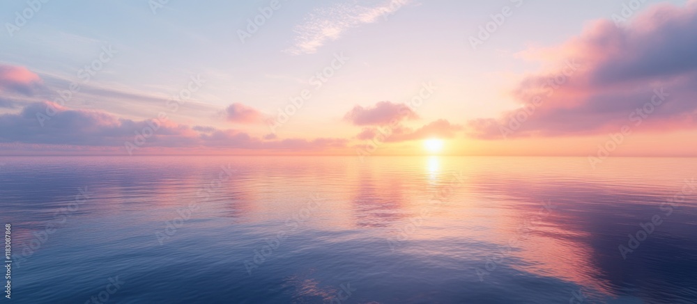Serene sunset over calm ocean waters reflecting vibrant sky colors. Serene sunset over calm ocean waters reflecting vibrant sky colors.
