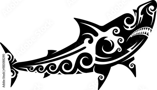 Maori warrior shark sea animal tribal tattoo. Hawaiian tribe pattern vector symbol, Polynesian Maori ethnic sea animal or New Zealand culture marine nature tattoo ornament. Samoan tribal shark print