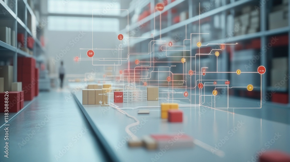 Fototapeta premium Smart warehouse logistics, inventory management system, supply chain visualization.