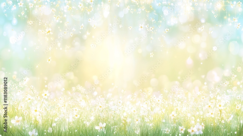 Obraz premium Spring Meadow White Flowers, Soft Light, Bokeh Background