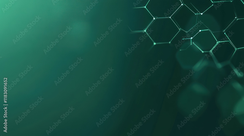 Obraz premium Abstract green background with hexagonal molecular structure.