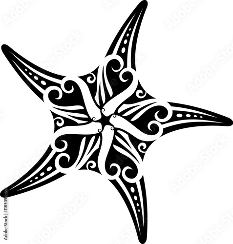 Maori warrior tribal starfish animal tattoo. Samoan tribal marine nature vector tattoo, New Zealand ethnic ocean life or Hawaiian culture sea animal print. Polynesian Maori tribe starfish ornament