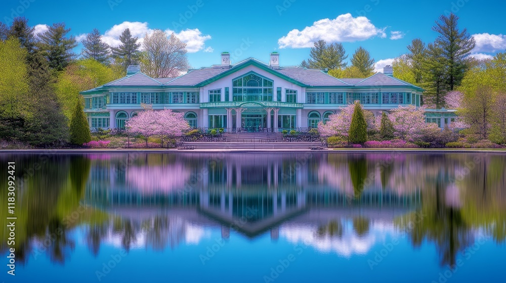 Springtime Reflection Lakeside Mansion Serenity Springtime Reflection Lakeside Mansion Serenity