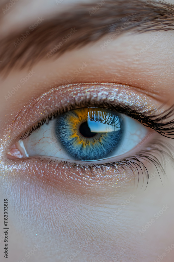Fototapeta premium Close-up of a Captivating Blue Eye with Subtle Makeup