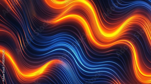 Abstract Wavy Lines of Blue and Orange Light photo