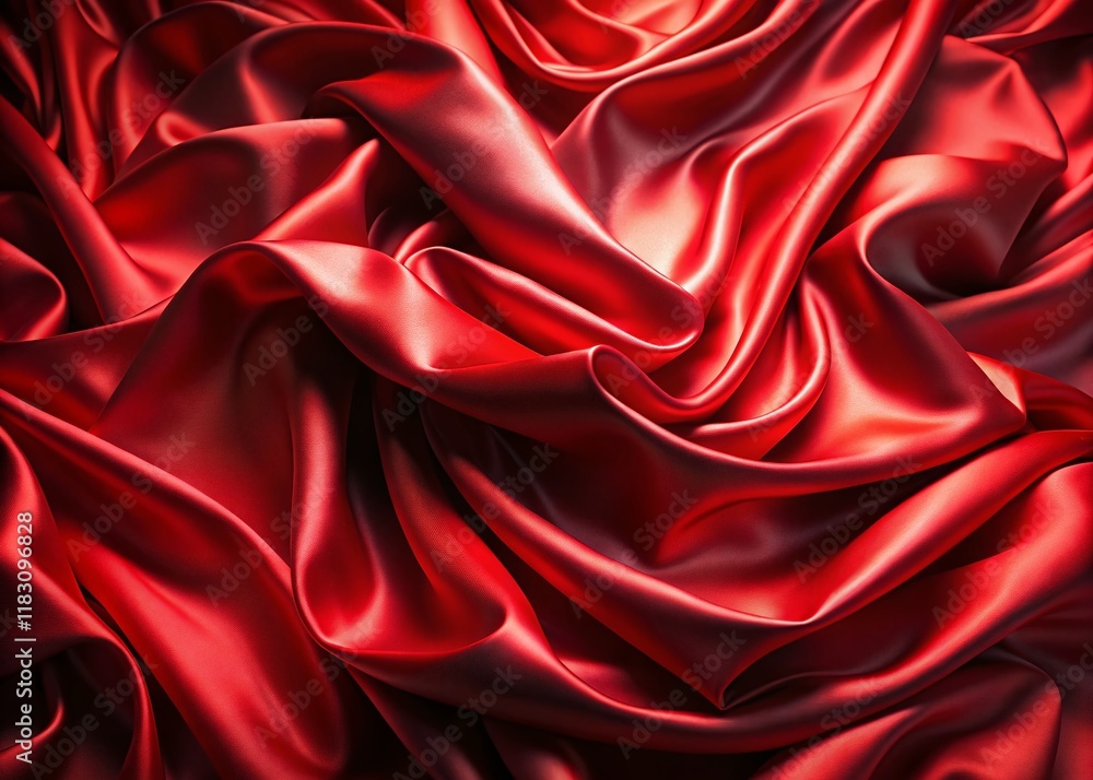Obraz premium Luxurious Red Silk Fabric Waves: Aerial 3D Render of Flowing Satin Drape