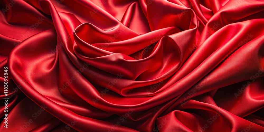 Obraz premium Luxurious Red Satin Fabric - Aerial Photography - Elegant Draped Texture