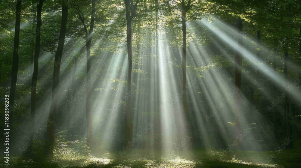 Fototapeta premium Sunbeams Illuminating Mystical Forest Path