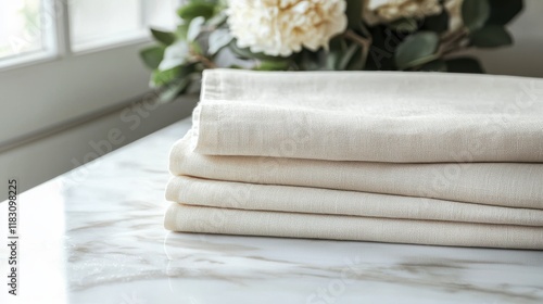 Elegant Folded Linen Sheets on Marble Surface