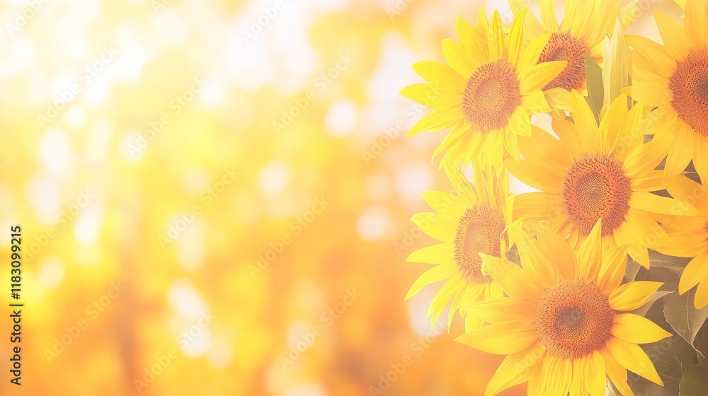 Sunflowers Bloom in Golden Sunlight Field