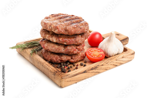 Stack of grilled beef burge...