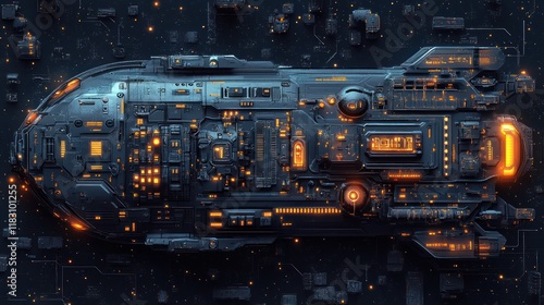 Wallpaper Mural Futuristic spaceship top view, detailed design with glowing circuits. Torontodigital.ca