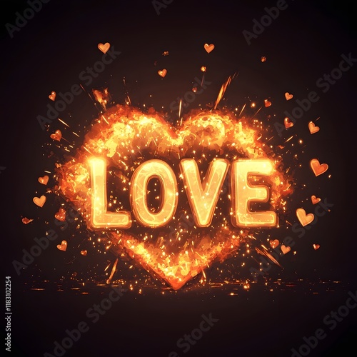 Exploding Heart A Fiery Expression of Love on Solid Background