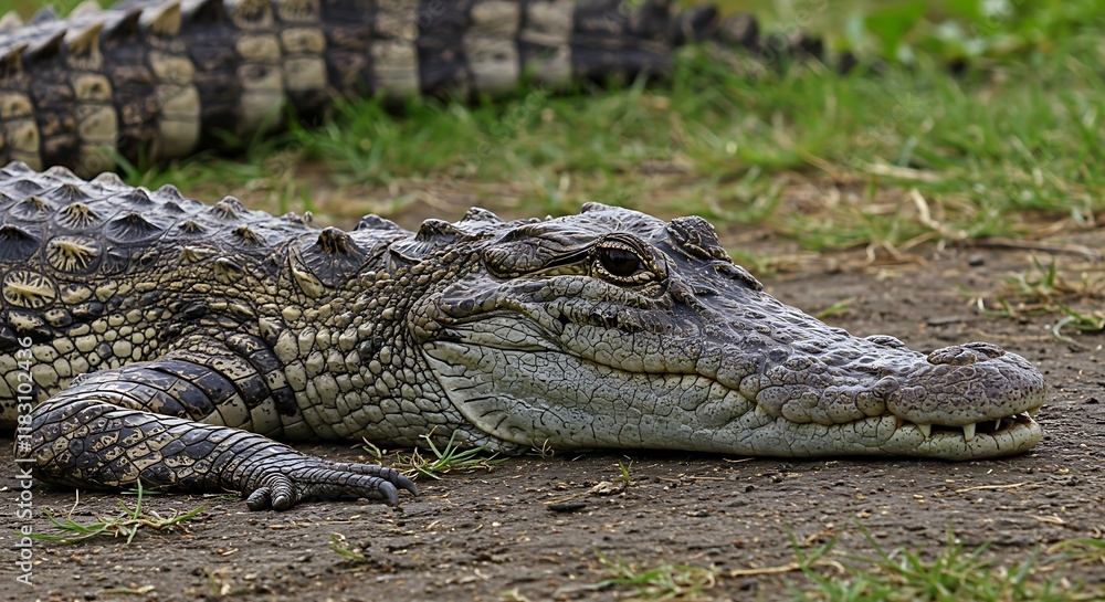 Fototapeta premium Close up of a Crocodile Resting on Ground Reptile Wildlife Animal