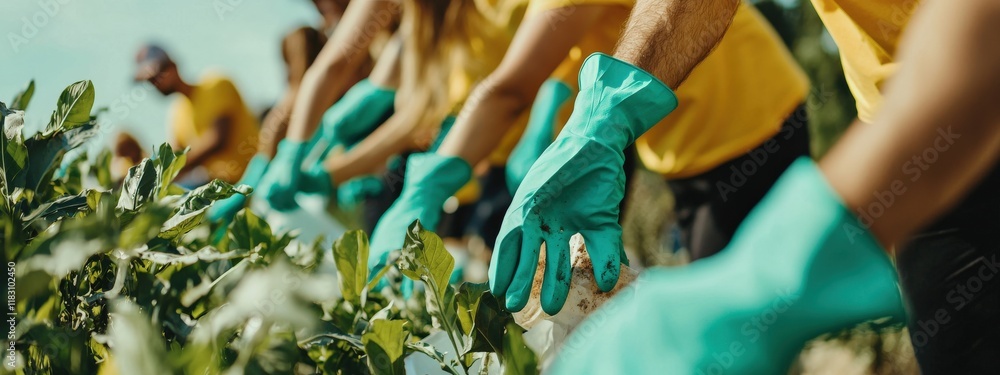 Obraz premium A group of people are working in a garden