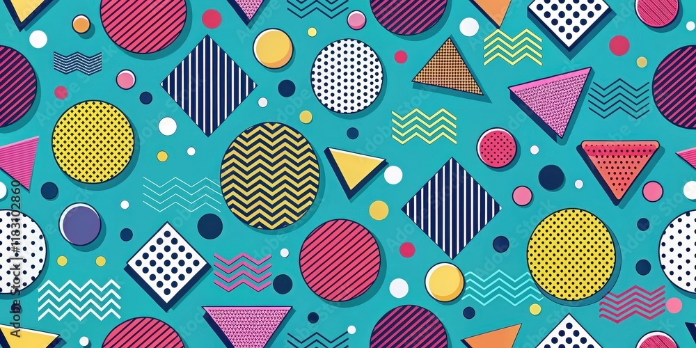 Vibrant Geometric Shapes Seamless Pattern Design for Textile and Wallpaper Vibrant Geometric Shapes Seamless Pattern Design for Textile and Wallpaper
