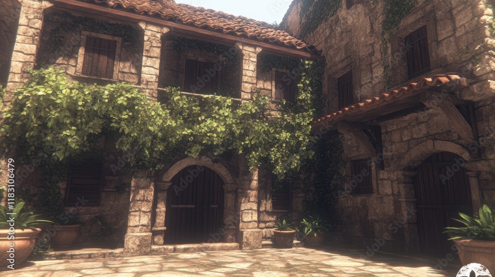 Sunlit Mediterranean Courtyard Stone House Sunlit Mediterranean Courtyard Stone House