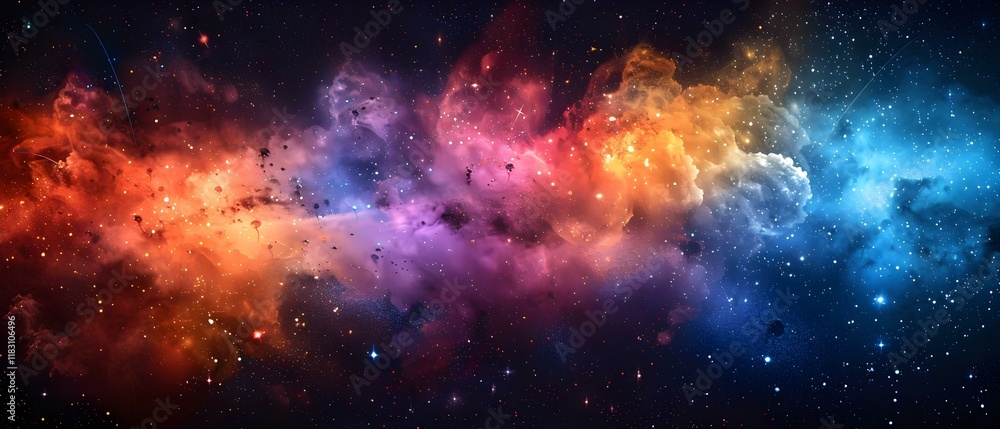 Naklejka premium Vibrant Cosmic Cloud with Colors and Stars in a Galactic Space Scene
