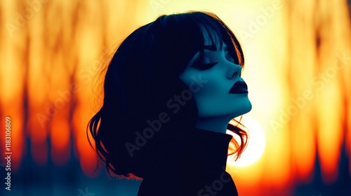 Elegant Portrait with Vibrant Sunset Silhouette