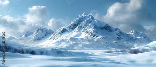 Wallpaper Mural Majestic Snow-Covered Mountain Range Under a Clear Blue Sky with Fluffy Clouds Torontodigital.ca
