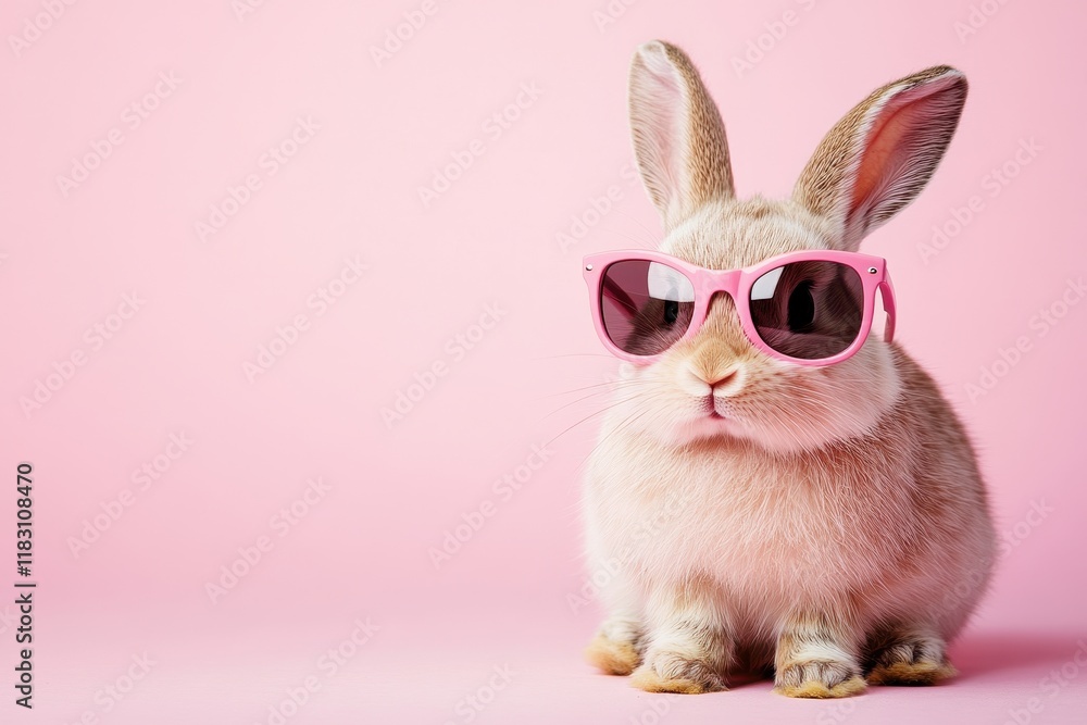 Cute bunny rabbit wearing pink sunglasses against a pink background. Perfect for Easter, spring, or pet-themed projects. Cute bunny rabbit wearing pink sunglasses against a pink background. Perfect for Easter, spring, or pet-themed projects.