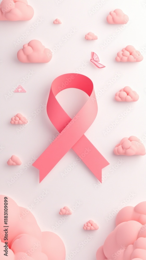 A stylized pink ribbon surrounded by soft clouds, symbolizing breast cancer awareness. A stylized pink ribbon surrounded by soft clouds, symbolizing breast cancer awareness.