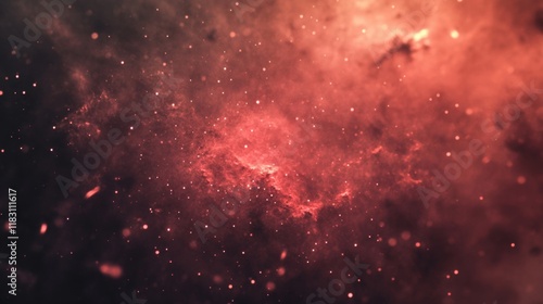 The vibrant red nebula fills the vastness of deep space  showcasing cosmic colors and stellar formations