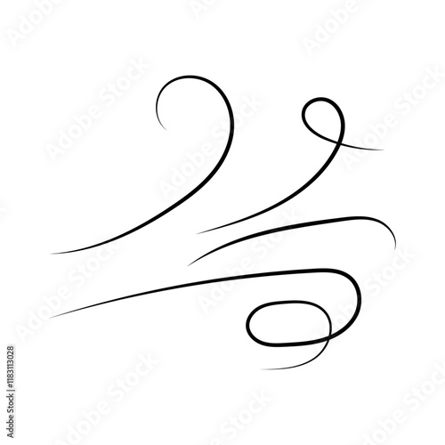 Doodle wind line sketch. Hand drawn doodle wind motion, air blow, swirl elements. Sketch drawn air blow motion, freshness, smoke flow art. Wind and air flow icons gusts. vector illustration