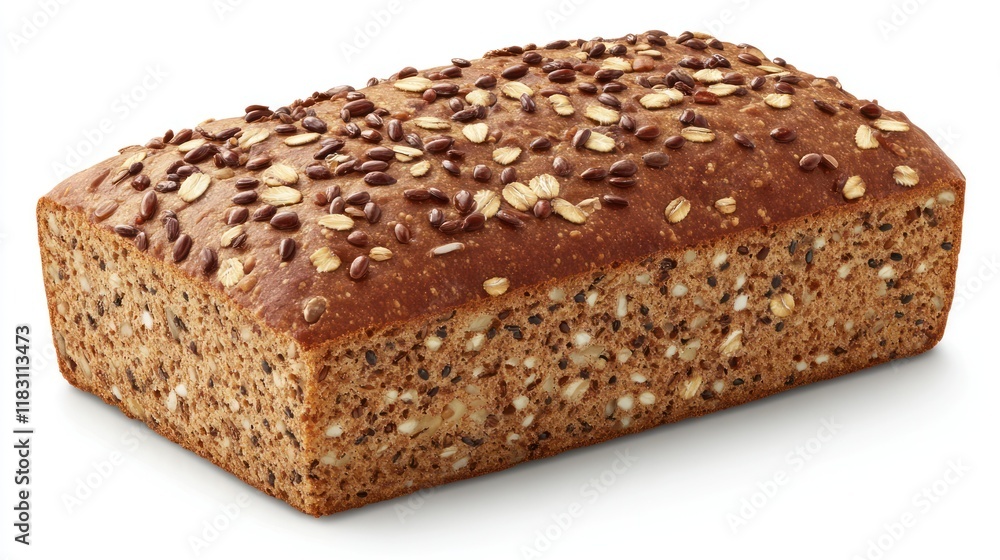 A single loaf of whole grain bread, rich in texture and detail, showcasing a golden-brown crust speckled with seeds and grains A single loaf of whole grain bread, rich in texture and detail, showcasing a golden-brown crust speckled with seeds and grains