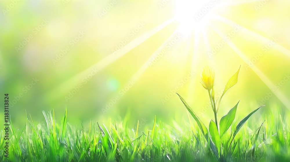 Fototapeta premium Sunny Meadow with Blooming Yellow Wildflower