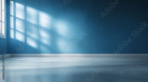Serene Blue Room Mockup  Softly Lit Interior Photo  Wide Shot. AI Generated