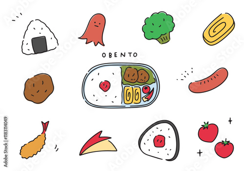 お弁当の具材のアイコン風イラストセット