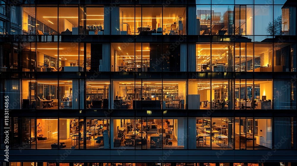 Illuminated Office Building Windows At Night Illuminated Office Building Windows At Night