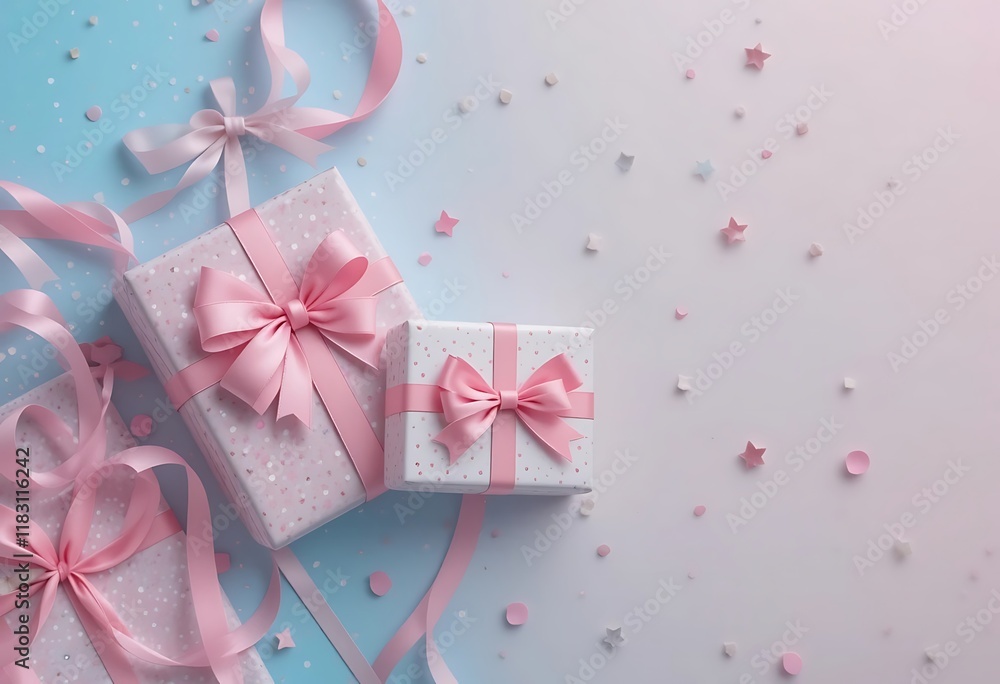 Pink Presents with Ribbons and Confetti Celebration Pink Presents with Ribbons and Confetti Celebration