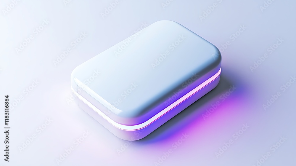 A white box with purple lights on it A white box with purple lights on it
