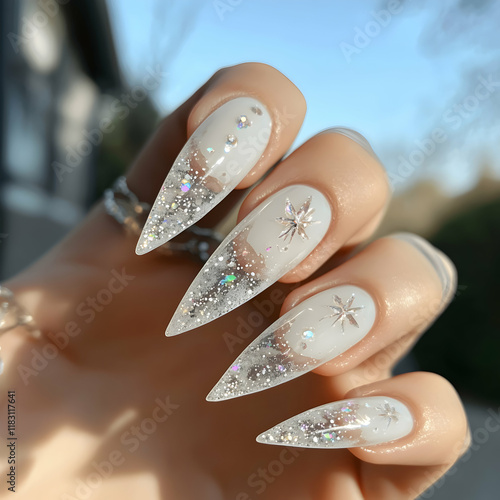 Stunning Winter Nail Art: Elegant Snowflake Design photo