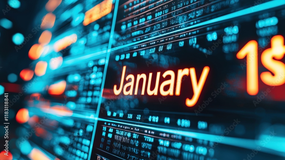 A computer screen with the word January on it A computer screen with the word January on it