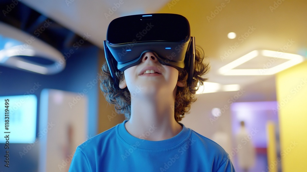 Child Engaged in Virtual Reality Play in a Modern Indoor Space Child Engaged in Virtual Reality Play in a Modern Indoor Space