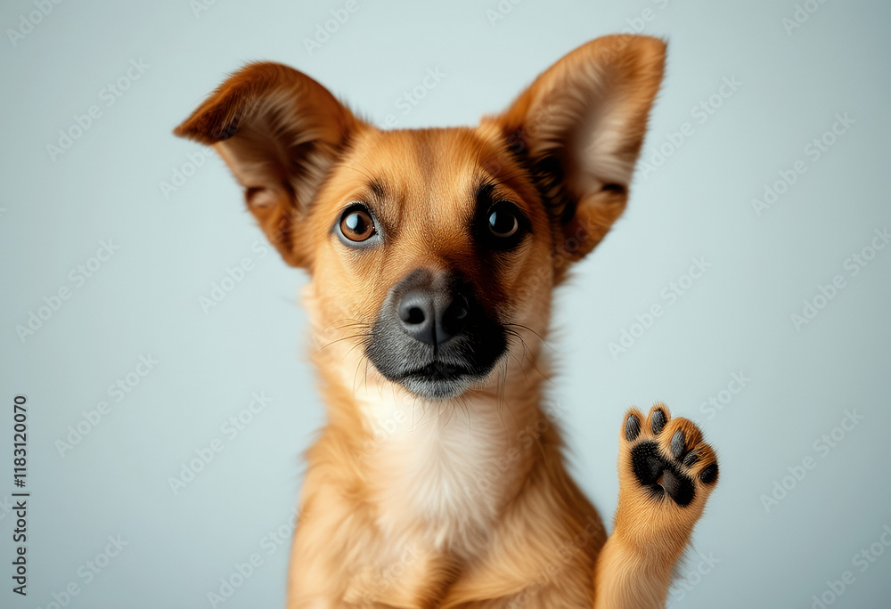 cutout waving looking high away one olated stray paw cute air dog mixed sitting adorable animal athletic black brown canino character closeup command cut out detailed ear expression female friendly cutout waving looking high away one olated stray paw cute air dog mixed sitting adorable animal athletic black brown canino character closeup command cut out detailed ear expression female friendly