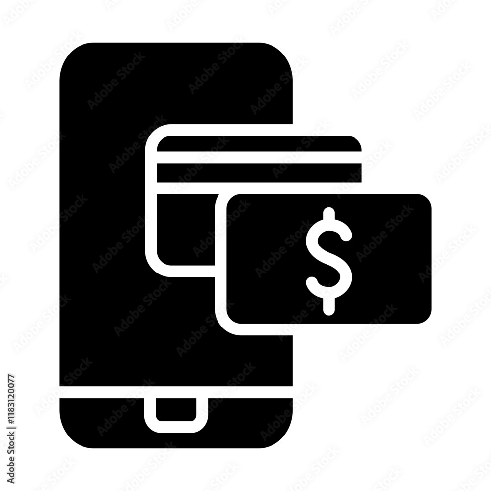 Mobile banking icon in glyph style Mobile banking icon in glyph style