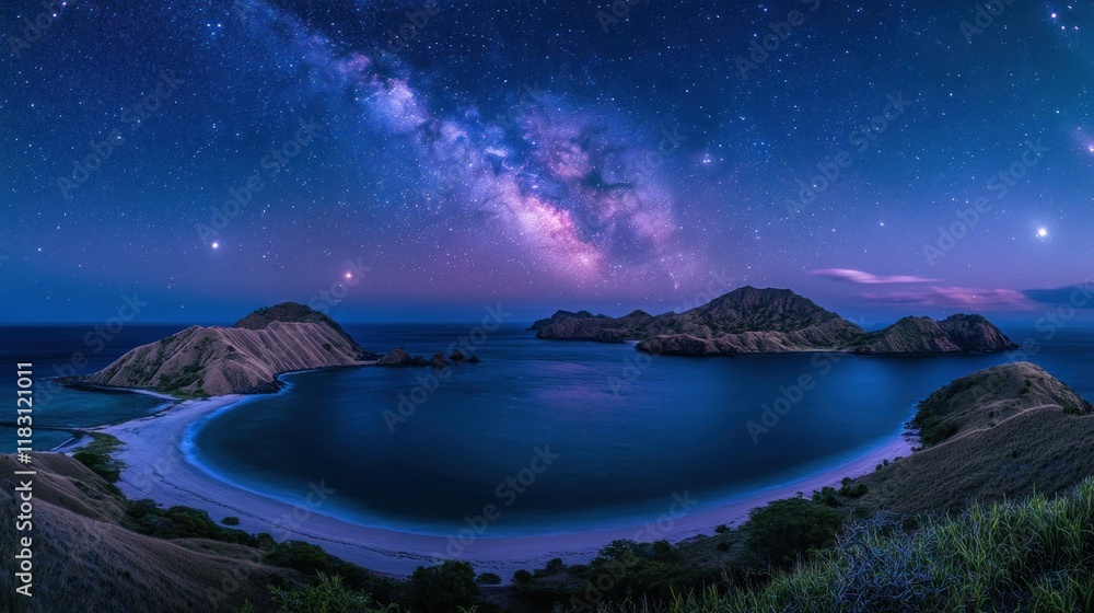 Obraz premium Majestic Night Sky Over Komodo Islands with Aurora Borealis Glow