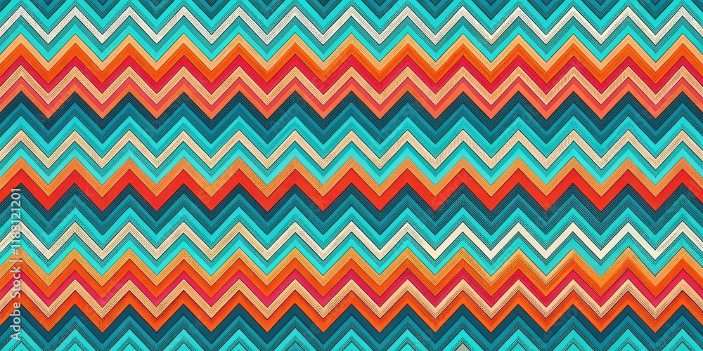 Vibrant Chevron Pattern in Teal, Orange, and Pink Hues for Textile Design Vibrant Chevron Pattern in Teal, Orange, and Pink Hues for Textile Design