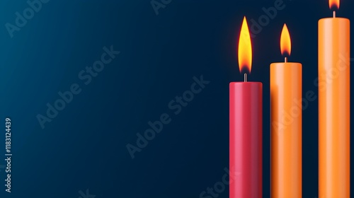 Colorful Candles with Bright Flames on a Dark Background for Celebration