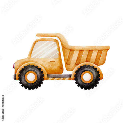 Construction Vehicle Watercolor Vector with Orange Dump Truck on White Background design