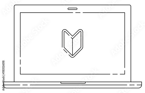 パソコン初心者のイメージ ノートパソコン モノクロ 破線 photo