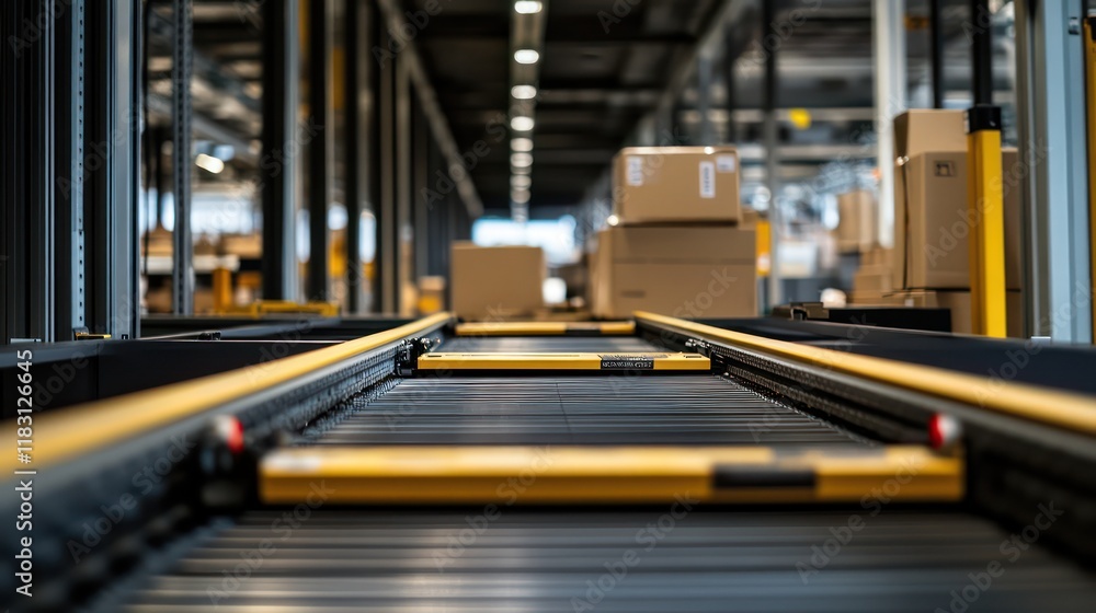 Fototapeta premium A digital warehouse with advanced sorting machines efficiently processing e-commerce products