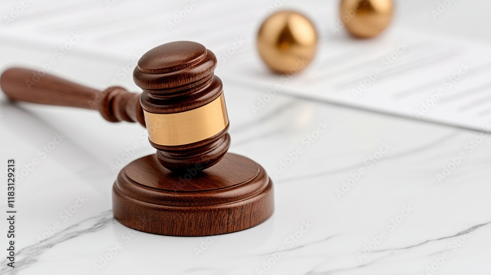 Approved Document with Business Stamp and Gavel on Desk Surface Approved Document with Business Stamp and Gavel on Desk Surface